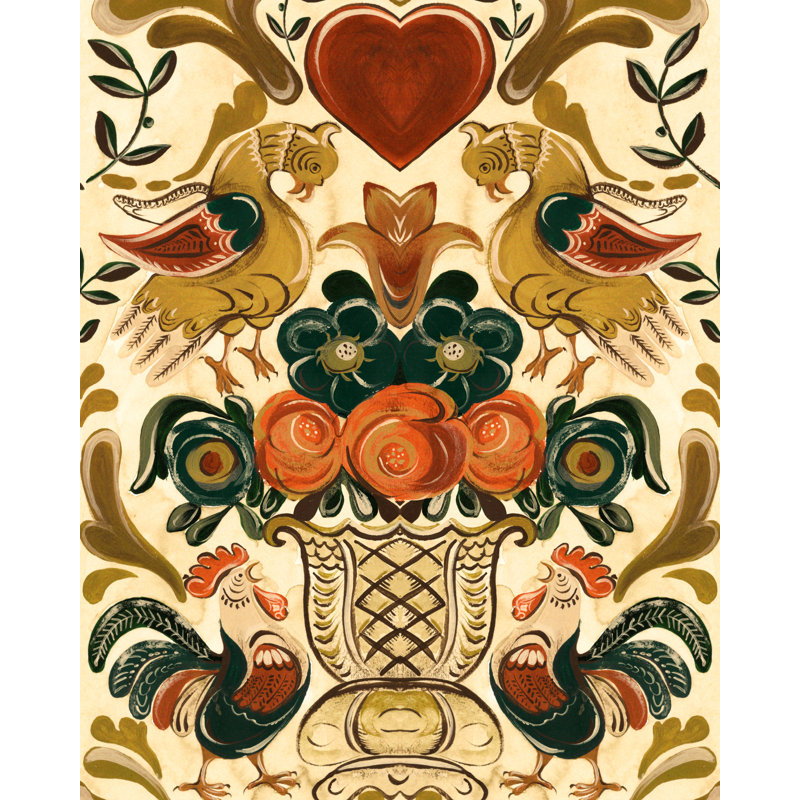 Tyrol Apres-Ski Home Floral Wallpaper Roll, Green/Ochre/Red/Taupe