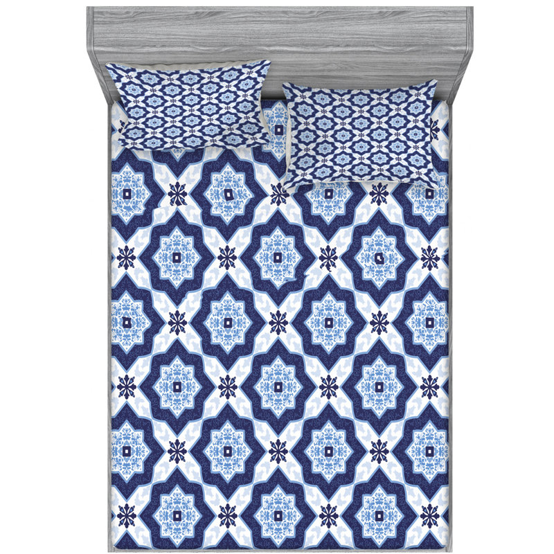 Microfiber Geometric Sheet Set, Full Sheet Set + Fitted Sheet + 2 Pillowcases