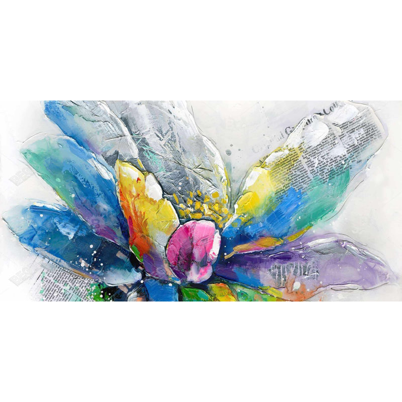" Abstract Flower With Newspaper " on, H 24 po x l 48 po