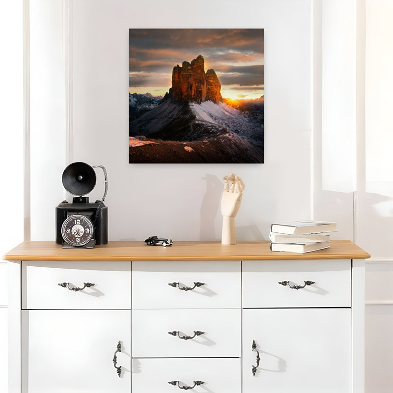 Coucher de soleil à Tre Cime Di Lavaredo, art mural abstrait contemporain, H 18 po x l 18 po