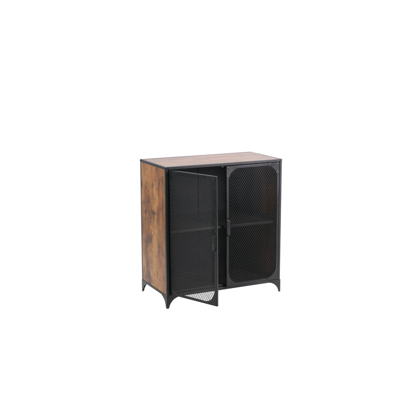 Black Industrial Freestanding 2-Door Mesh Cabinet