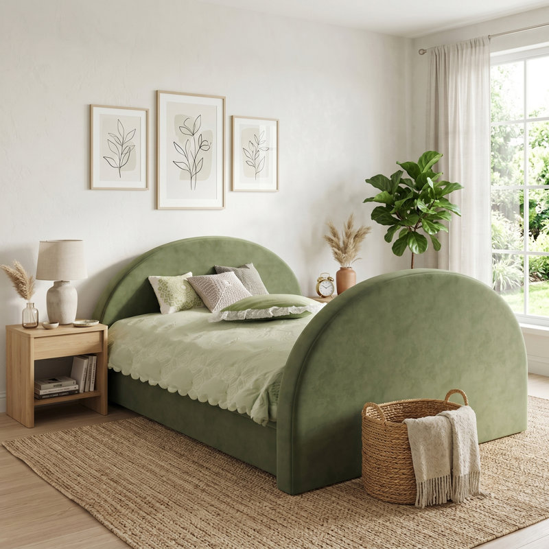 Upholstered Daybeds With Pull-Out Trundle, Modern Curved Bed Frame With Padded Headboard & Footboard, Detachable 2-In-1 Design For Sleepovers