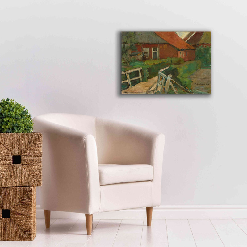 «Farm Building With Bridge, 1899» par Piet Mondrian, estampe numérique sur toile, H 18 po x l 26 po x P 0,75 po