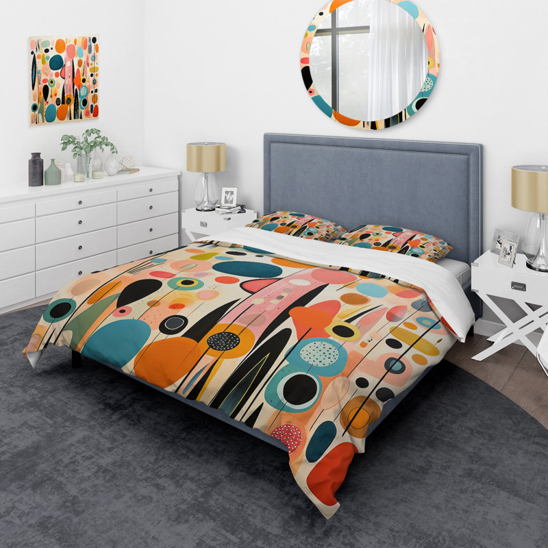 Ensemble de housse de couette rose Mid Century Playful Patterns II - Abstract Midcentury