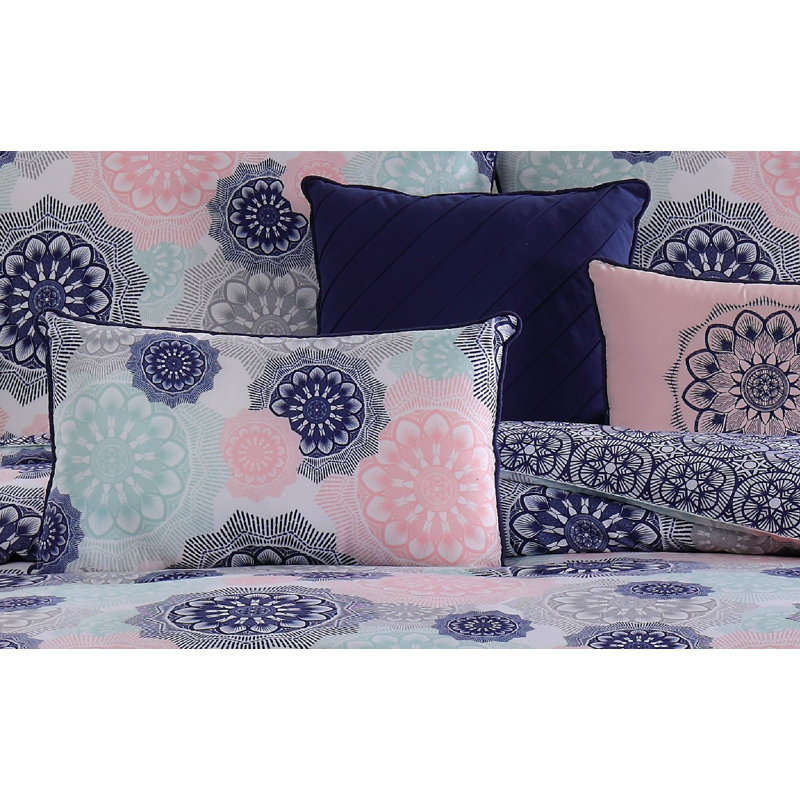 Scarlett Reversible Navy/Blush Set, King Comforter + 2 Shams + 3 Throw Pillow