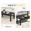 Table basse en métal résistant aux intempéries 43 x 24 po avec structure en bois noir rouille et plateau aspect bois, couleurs neutres. Structure en bois noir imperméable de 43 po x 24 po, idéale pour la décoration de jardin.