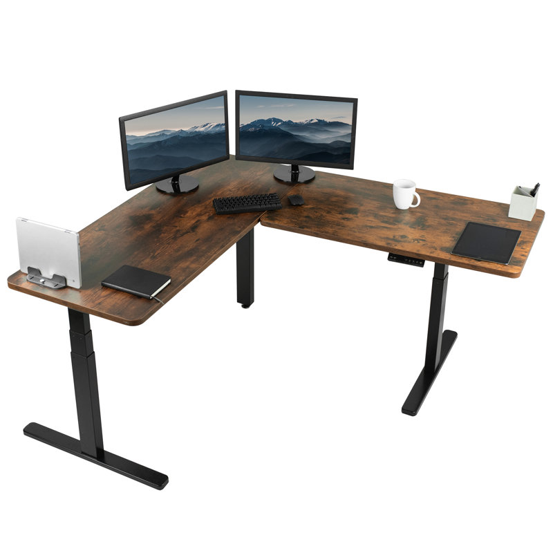 Vintage Brown and Black Adjustable Height L-Shaped Computer Desk