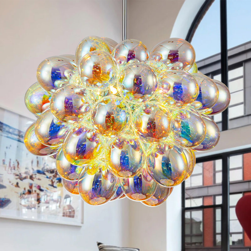 Lustre sphérique en verre sphérique 6 lumières à intensité variable moderne Ebner, H 15,75 po x l 21,65 po x P 21,65 po