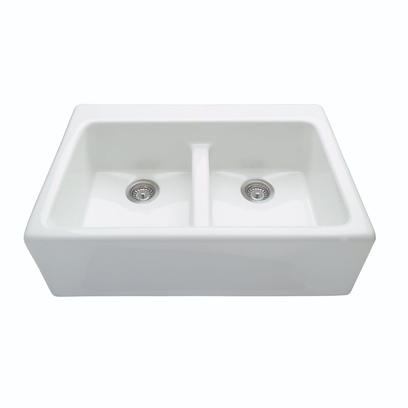 Reliance® Appalachian 33.25" Double Basin Kitchen Sink, White, 0 hole