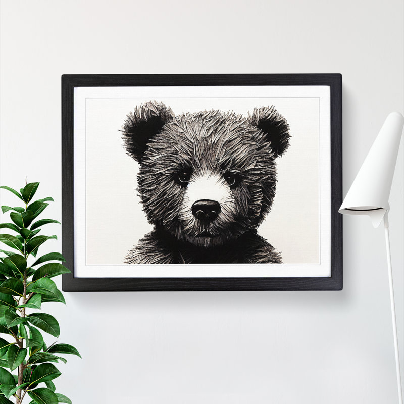 XH1022-8669X Super Teddy Bear - Single Picture Frame Painting, 25cm H x 34cm W x 2cm D, Black