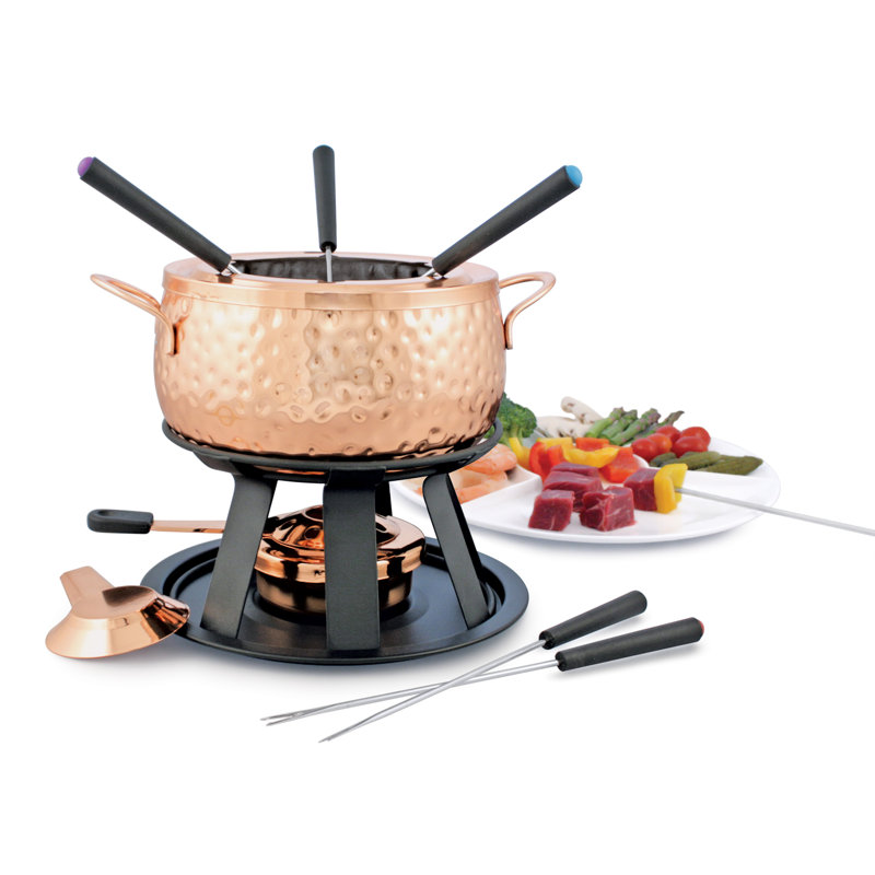 Biel 11 Piece Fondue Set, Hammered Copper