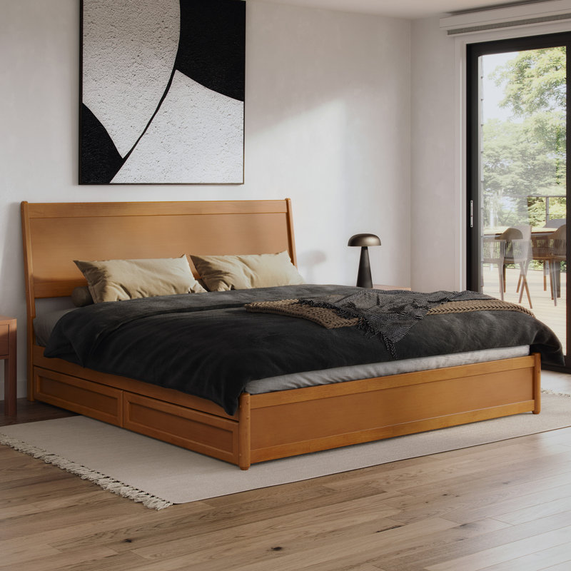 Avdesh Solid Wood Sleigh Storage Bed, Light Toffee, King