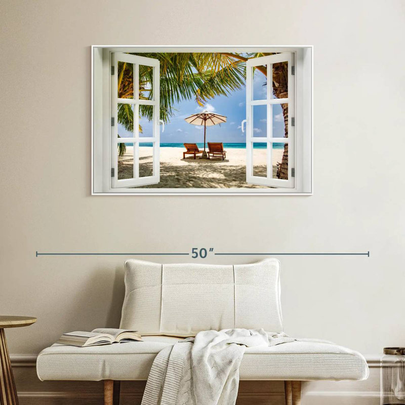 Fenêtre Neruda, Cadre flottant blanc, 40 po x 27 po