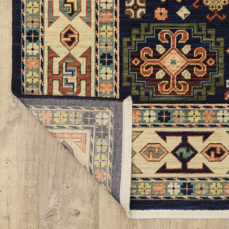 Tapis bleu / ivoire Oaklynn, Tapis de couloir 2 pi x 6 pi