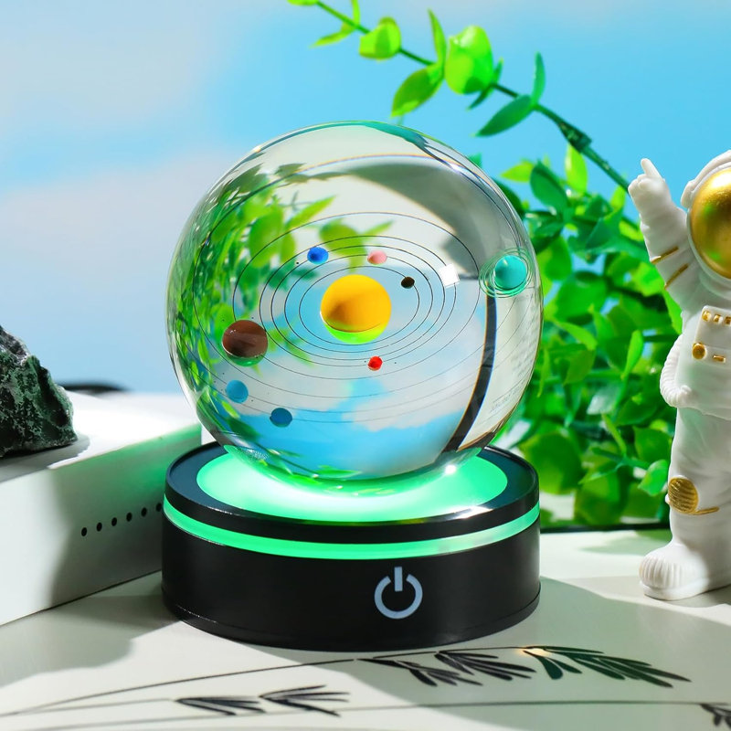 80mm 3D Solar System Crystal Ball with Color-Changing LED Light Base
