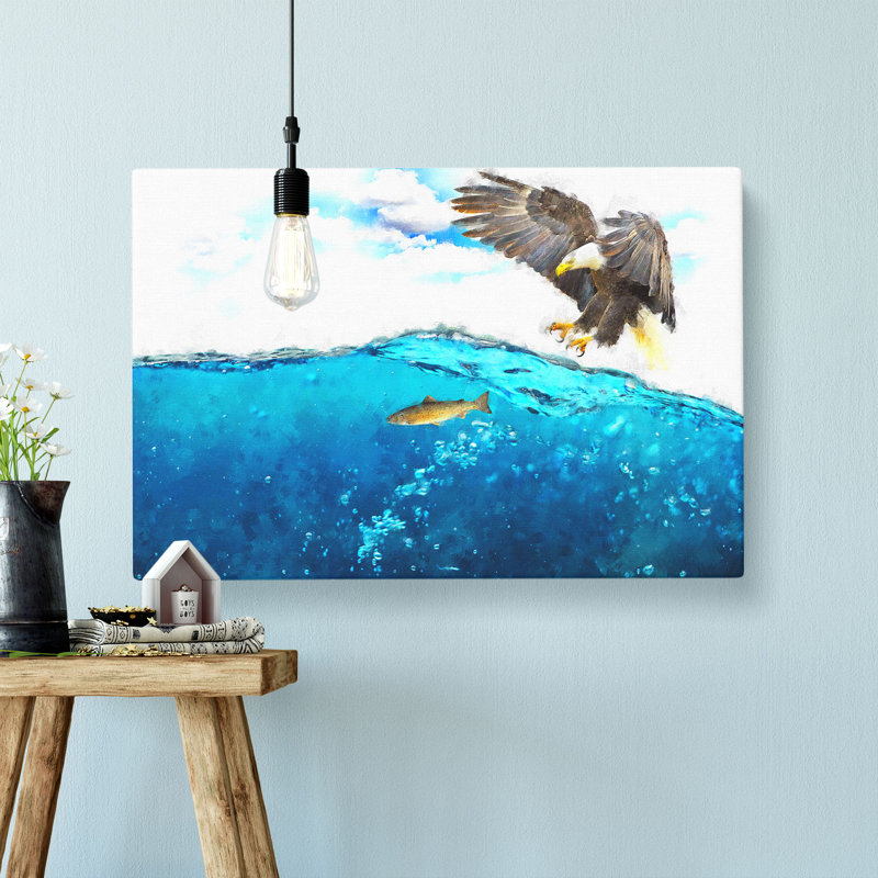Eagle Hunting For Fish Painting - Wrapped Canvas, 50cm H x 76cm W x 3cm D