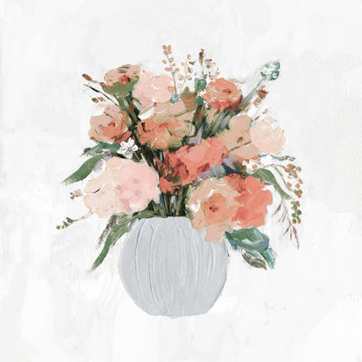 Impasto Pink Bouquet - Wrapped Canvas Painting