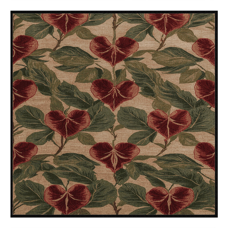 Tapis botanique brun lavable à la machine, Carré 4 pi