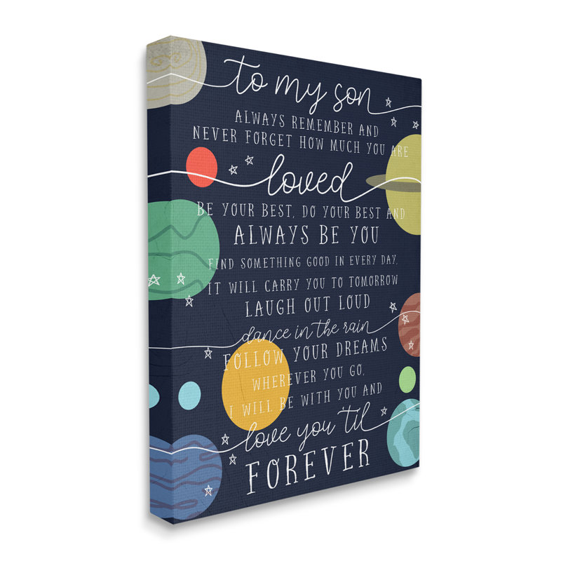 «My Son Love You Forever», phrase surdimensionnée noire encadrée par estampe numérique par Daphne Polselli, Toile tendue