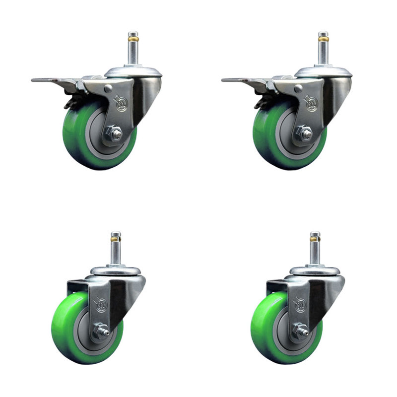 Poly Wheel Swivel Stem Caster Set 2 Total Lock Brake