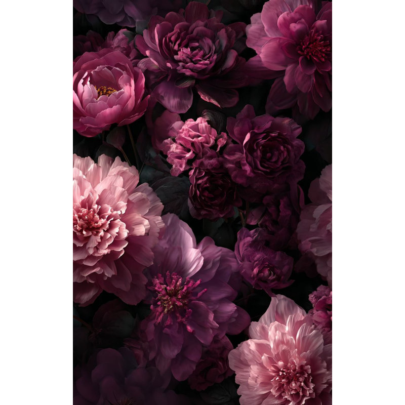 Papier peint floral, décoration murale mauve foncé