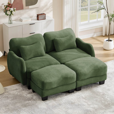 70.8" Curve Design Sectional Modular Sofa with 2 Movable Ottomans and 2 Throw Pillows
