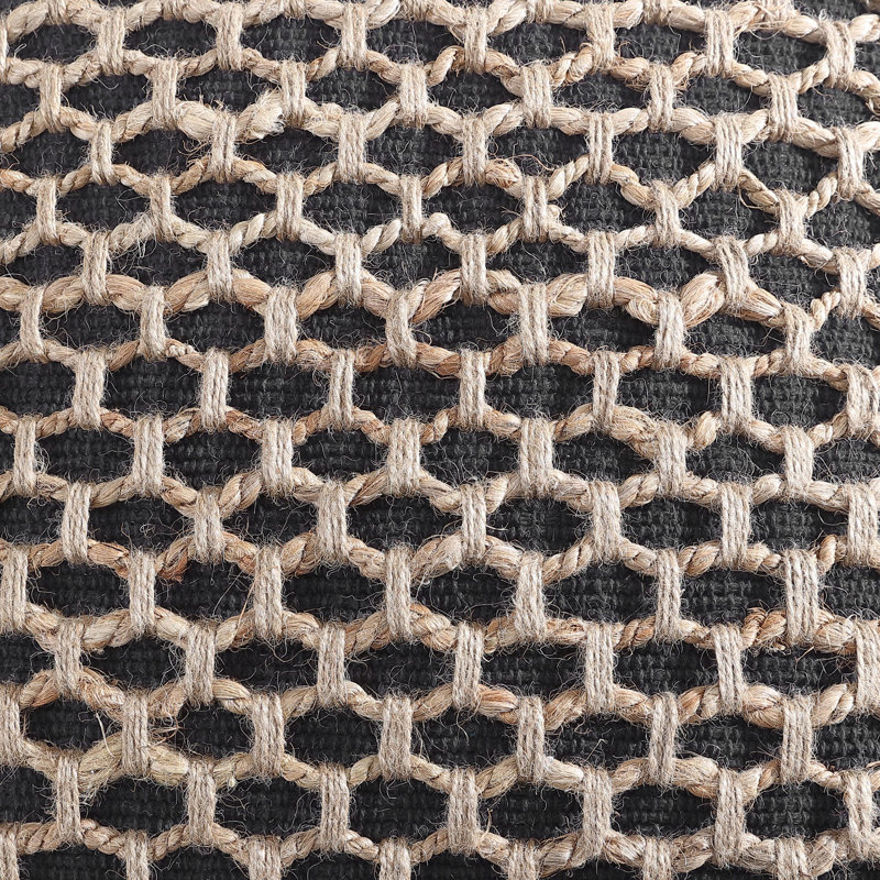 Boho Living Jada Decorative Pillow Collection Jute/Cotton Indoor Square Throw Pillow with & Insert, Black, 18" x 18"
