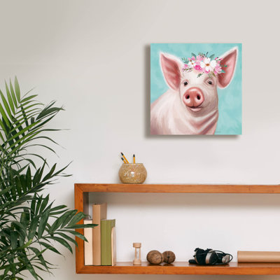 «Epic Graffiti» «Floral Pig» par Elizabeth Tyndall, art mural sur toile, 12 po x 12 po