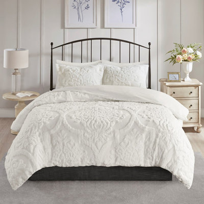 Ensemble de housse de couette en chenille et en coton touffeté pour lit double / grand 3 pièces
