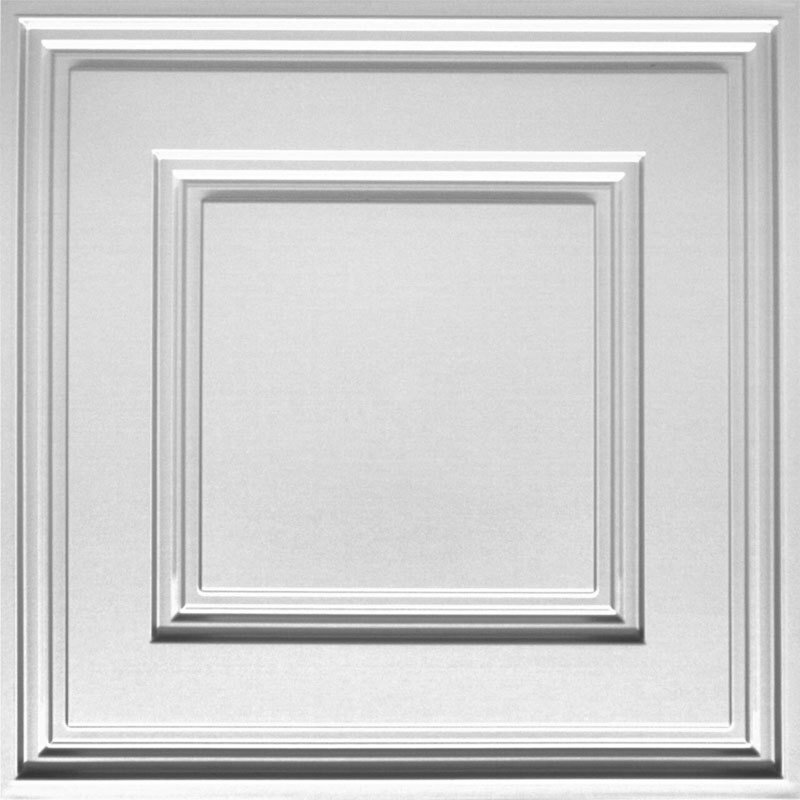 Raised Panel Coffer 2ft. x 2ft. Drop-In PVC Lite Ceiling Tile, White Matte