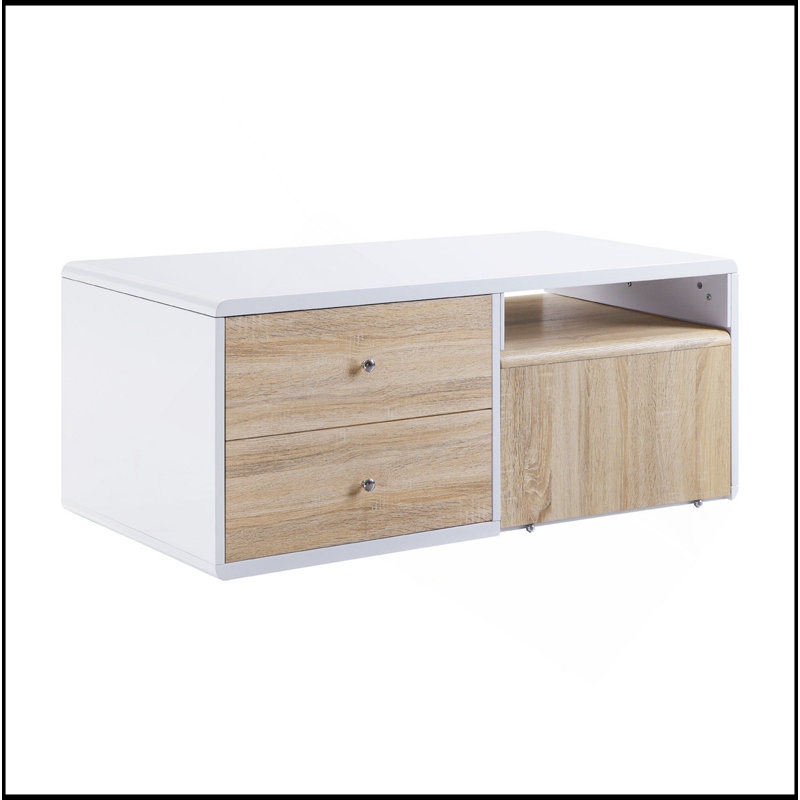 Rectangular Coffee Table With Pull-Out Table, White High Gloss