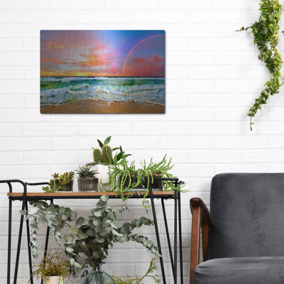 " Beach Rainbow Colorful Ocean Wave Sunset " by Ezra Tanner