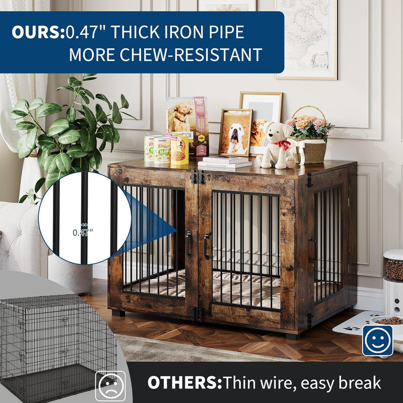 Meuble de caisse en bois pour chien - Table de bout à deux portes résistante à la mastication, cage intérieure ventilée