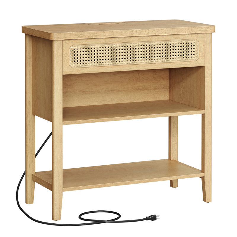 Aristeia Console Table with Drawer and Power Outlets, Brown