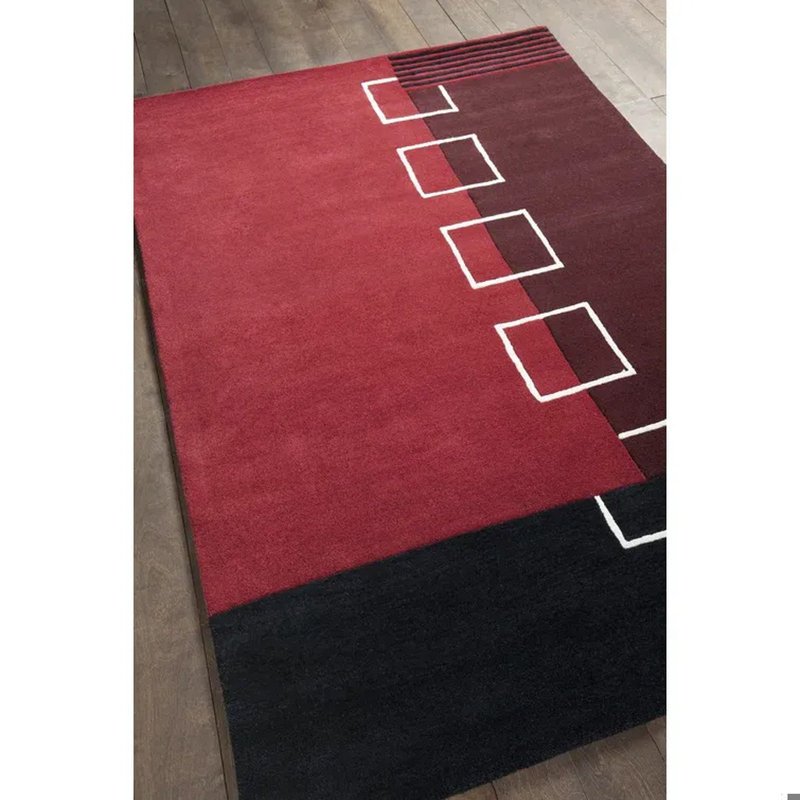 Phair Authentic Hand-Tufted Handmade Red, Burgundy & Black Modern Abstract Geometric Color-Block Wool Area Rug
