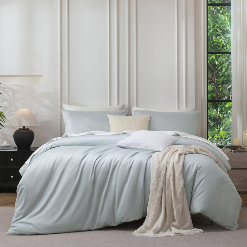 Ensemble de housse de couette MooMee, Housse de couette pour très grand lit et 2 taies , Bleu pastel