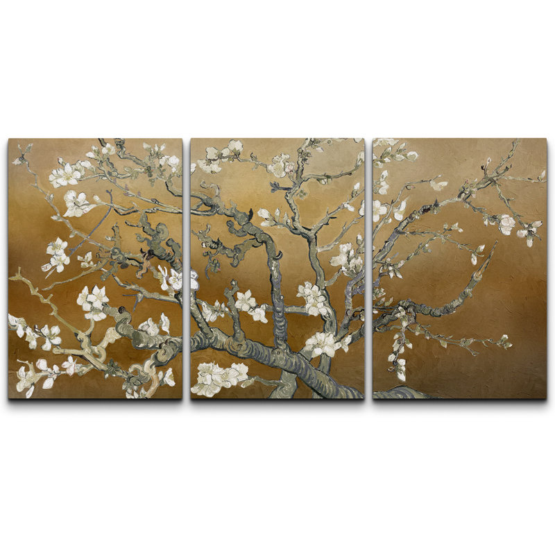 «Amandier en fleurs» par Vincent van Gogh, H 24 po x l 48 po x P 1,5 po, Ocre chaud, Toile tendue