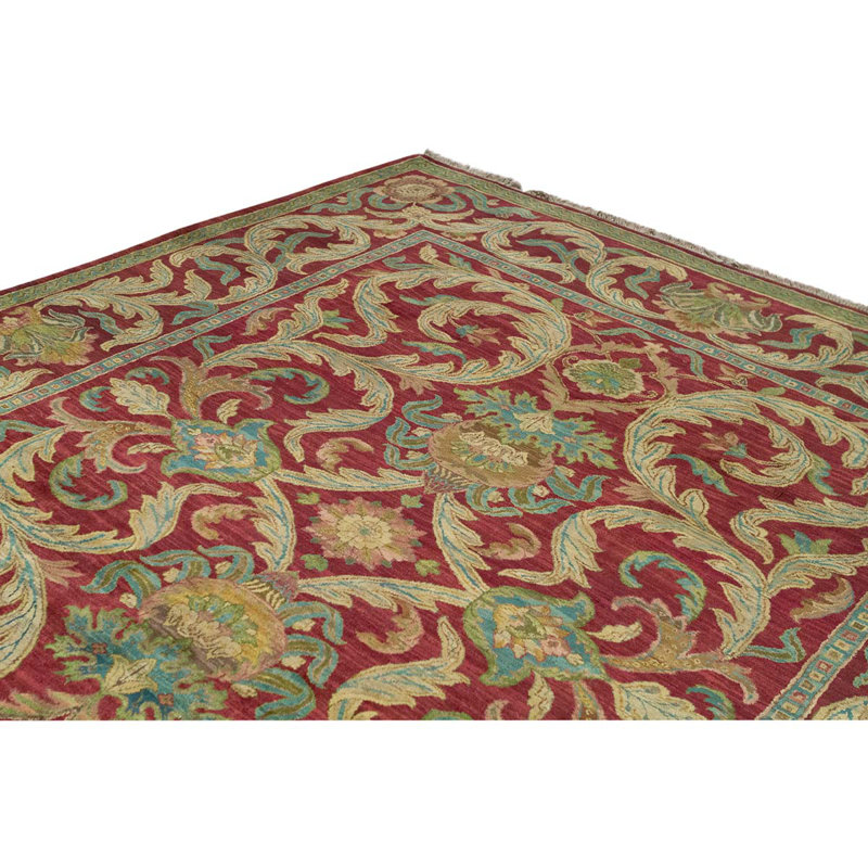 Tapis rouge / beige / vert noué à la main de haute qualité
