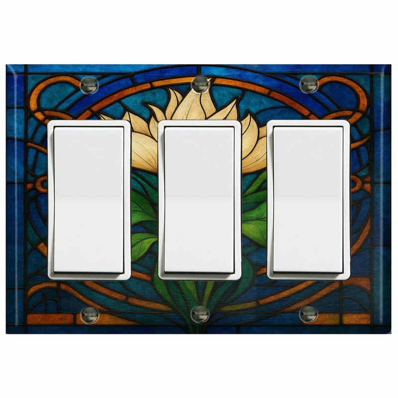 Couvercle de plaque d'interrupteur en métal; Fauteuil à bascule GFI de taille 3 US - image imprimée de fleurs de tulipes en verre coloré