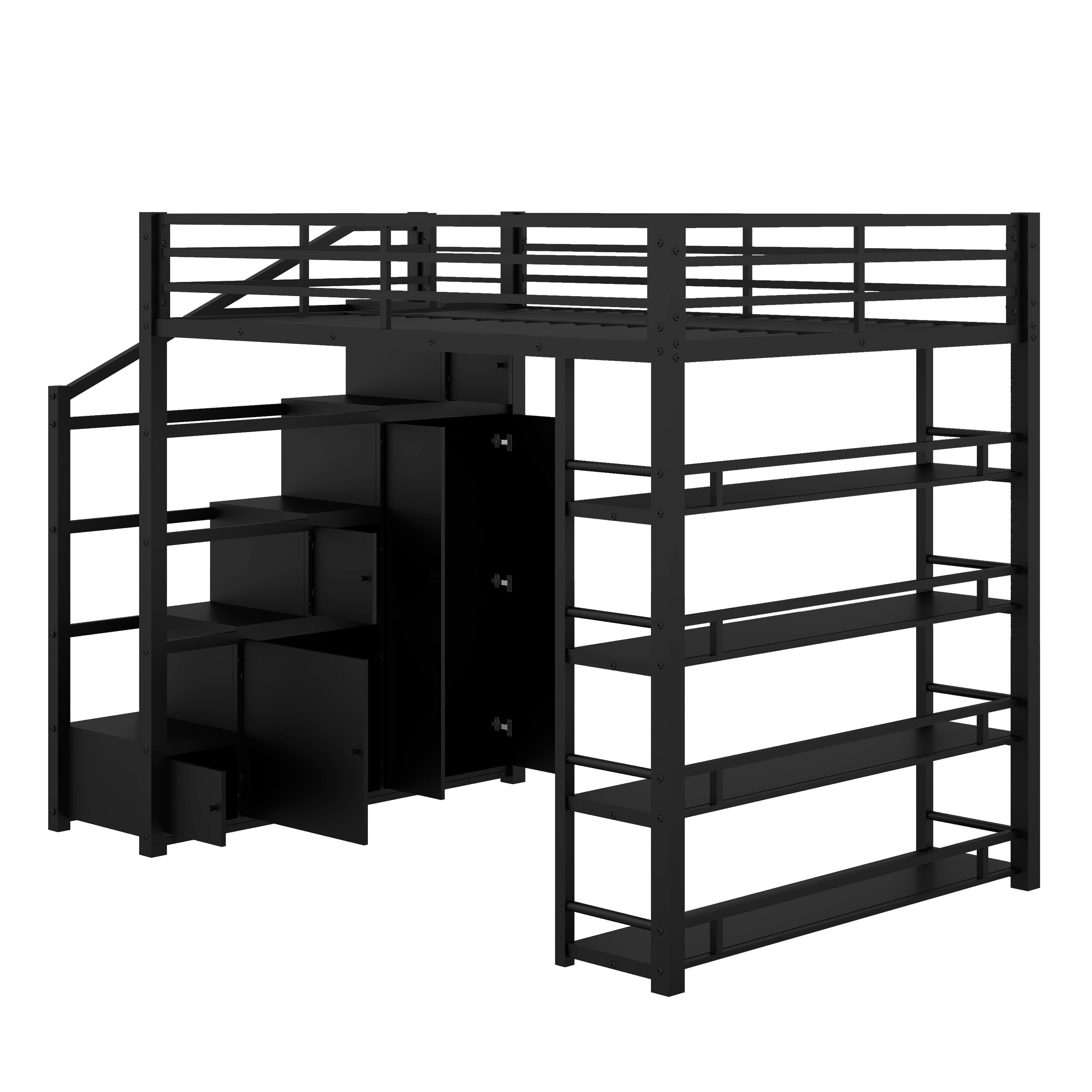 Isabelle & Max™ Full Metal Loft Bed With Shelves, Cabinets And Wardrobe ...