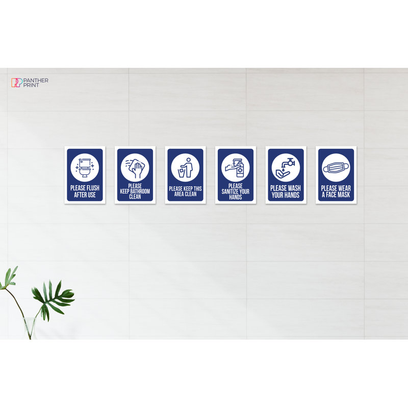 Bathroom Toilet Hygeine Wall Signs Business - 6 Piece No Frame Print Set, 29.7cm H x 21cm W