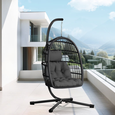 Rattan Hanging Egg Chair With Stand, Suitable For Both Indoor And Outdoor Use