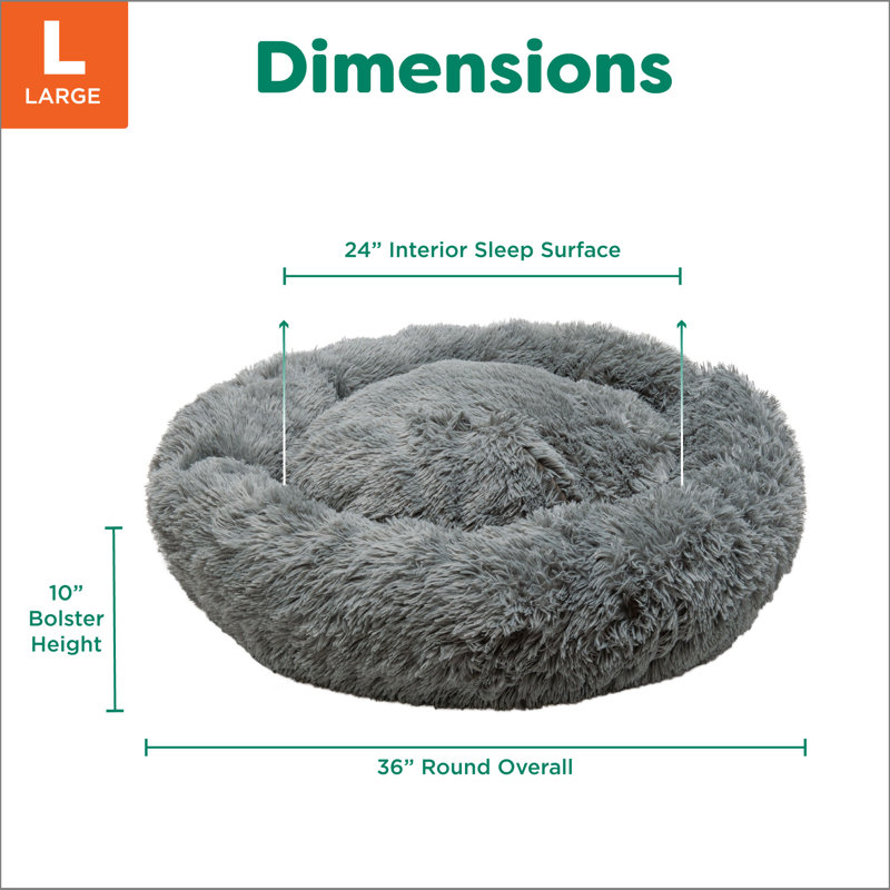 Large Gray Faux Fur Orthopedic Donut Dog Bed