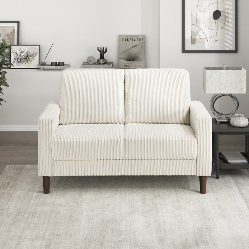 Causeuse en velours côtelé à accoudoirs carrés 54,5 po Yancheva, H 36,5 po x l 54,5 po x P 34 po, Beige