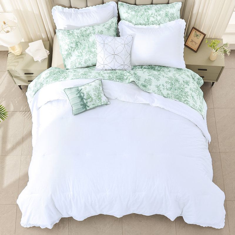 Elegant White Cotton Queen Comforter Set with Quilted Edges