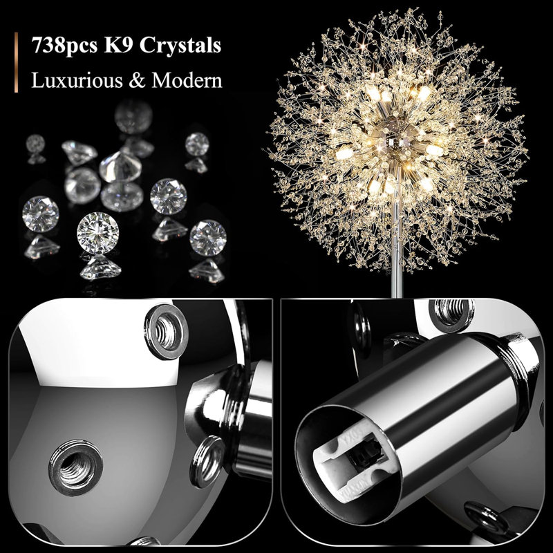 69" Crystal Floor Lamp With 738 K9 Crystals, Tall Standing Light For Living Room, Bedroom, Office, Silver