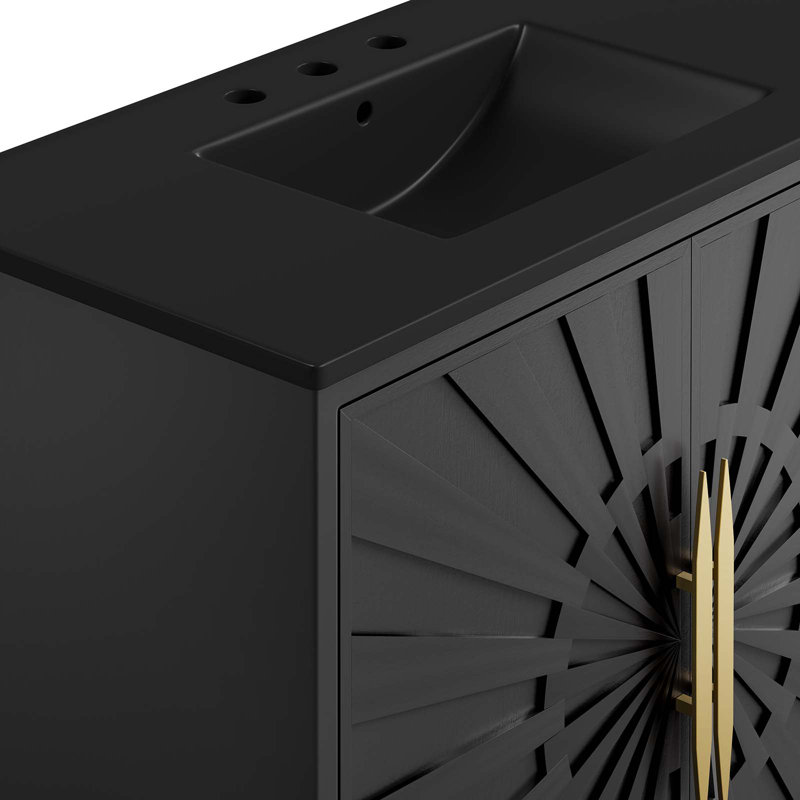 Modway Awaken 36" Black Solid Wood Bathroom Vanity with Gold Accents