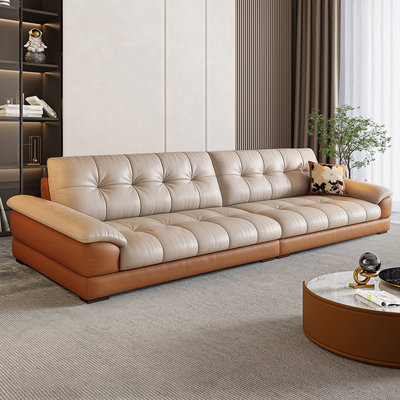 Khaki&Orange Genuine Leather Modular Sofa cushion couch