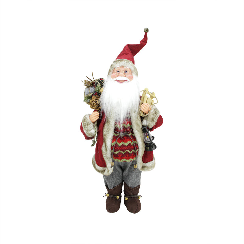 Figurine de père Noël 18 "avec traîneau à neige et lanterne rouge 18"