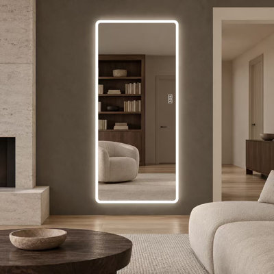 Miroir mural 71 po x 32 po à DEL sans cadre pleine longueur avec éclairage à intensité variable de trois couleurs ou verre incassable câblé